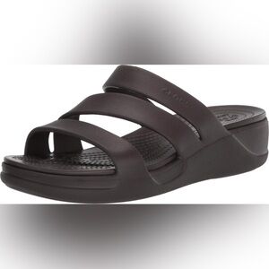 Crocs Women's Monterey Strappy Wedge Comfort Slide Size 10/11 Slip-On Espresso